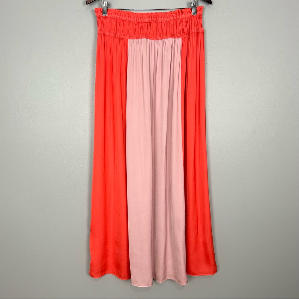 Anthropologie Current Air Maxi Skirt Women’s Sz M Satin Colorblock Elastic Waist